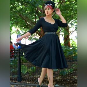 Pinup Couture Priscilla Swing Fit and Flare Midi Dress in Black